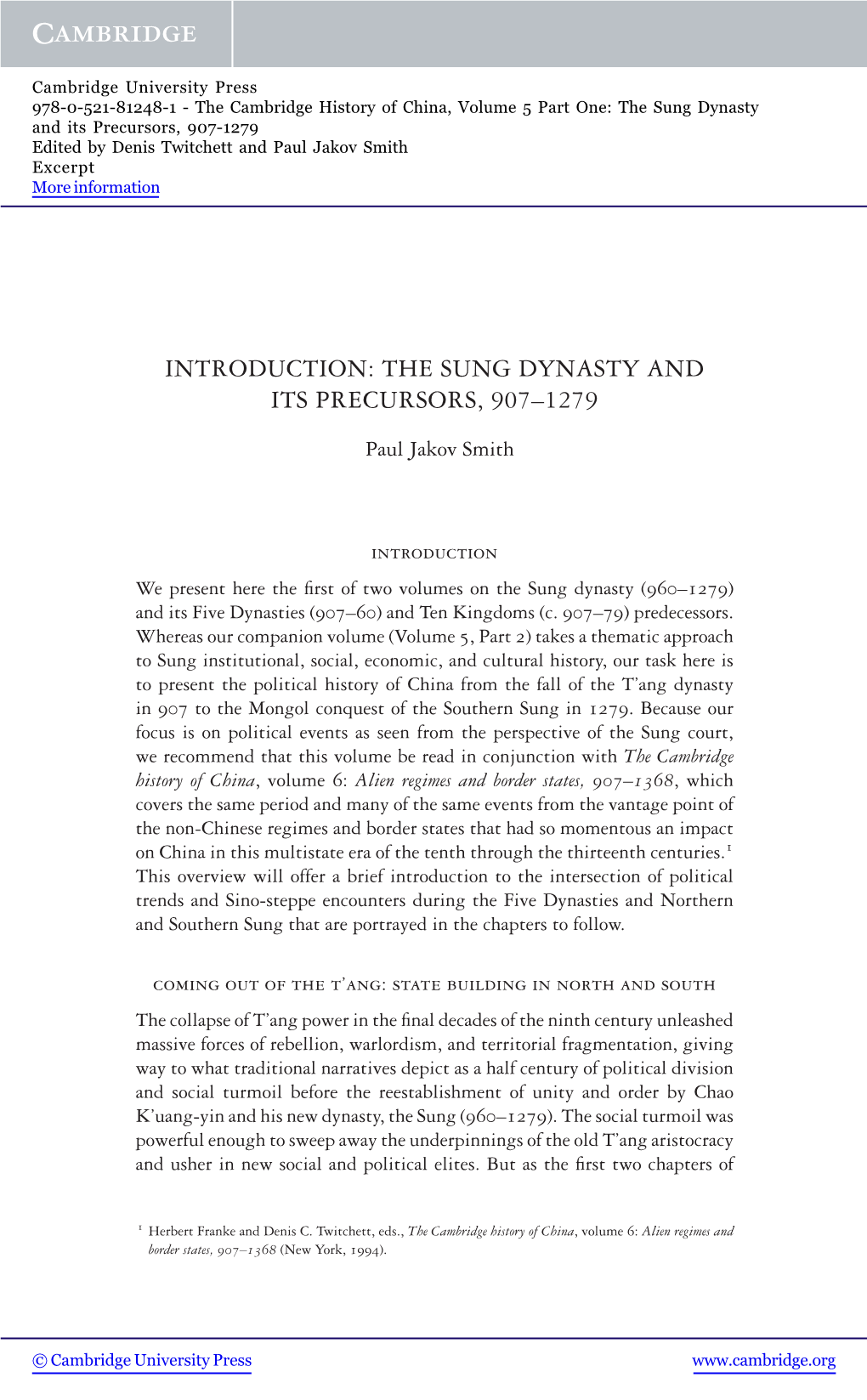 The Sung Dynasty and Its Precursors, 907–1279