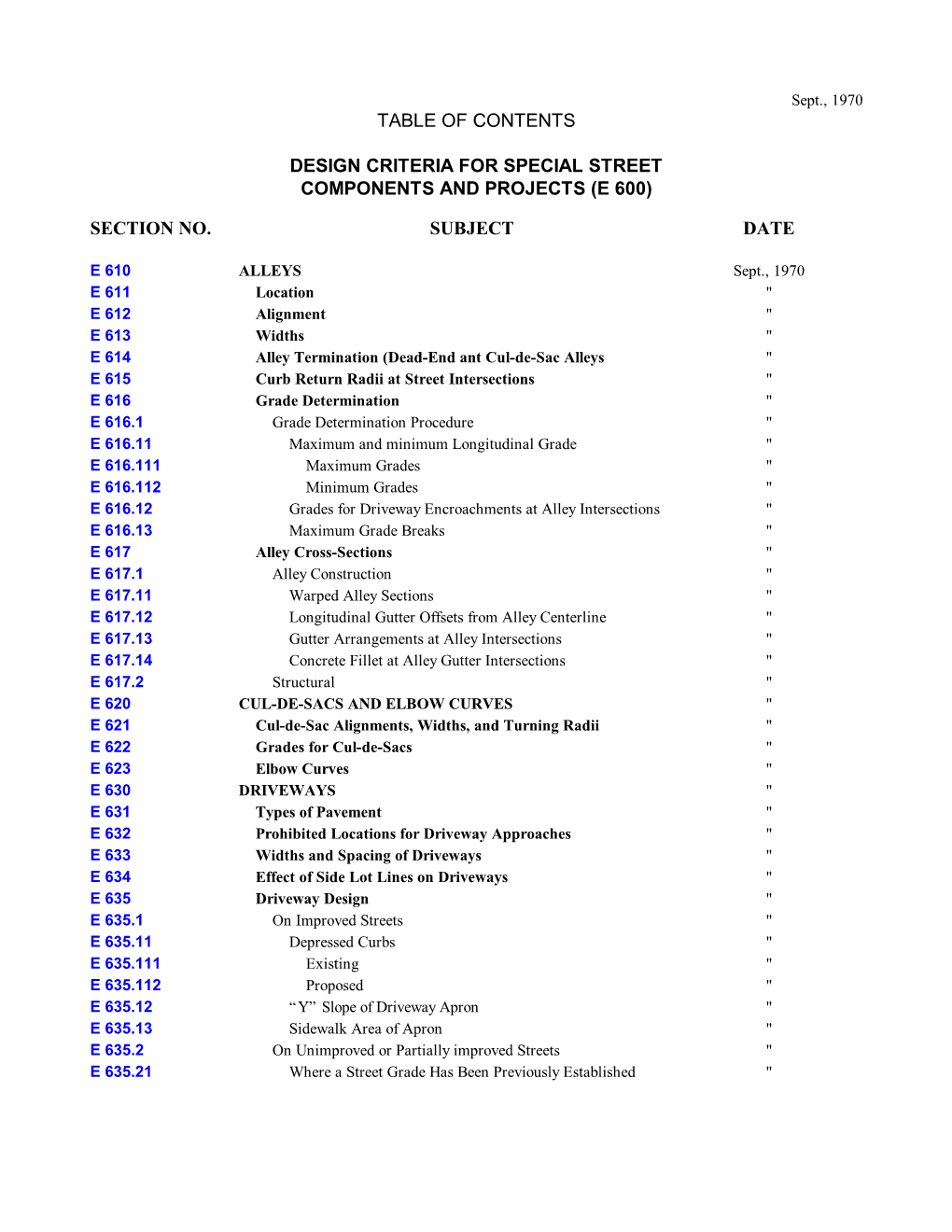 Table of Contents Design Criteria for Special Street