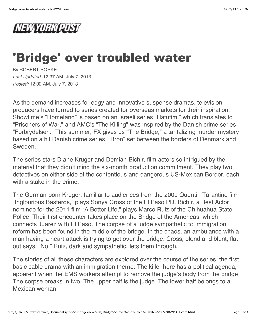 'Bridge' Over Troubled Water - NYPOST.Com 8/12/13 1:28 PM