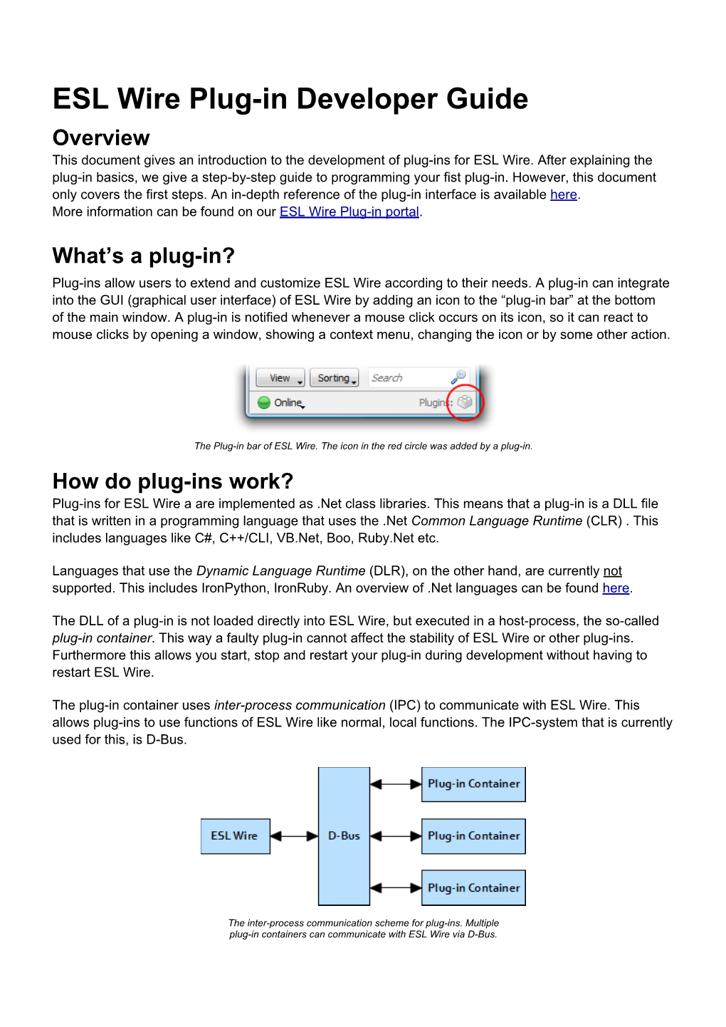 ESL Wire Plug-In Developer Guide Overview This Document Gives an Introduction to the Development of Plug-Ins for ESL Wire