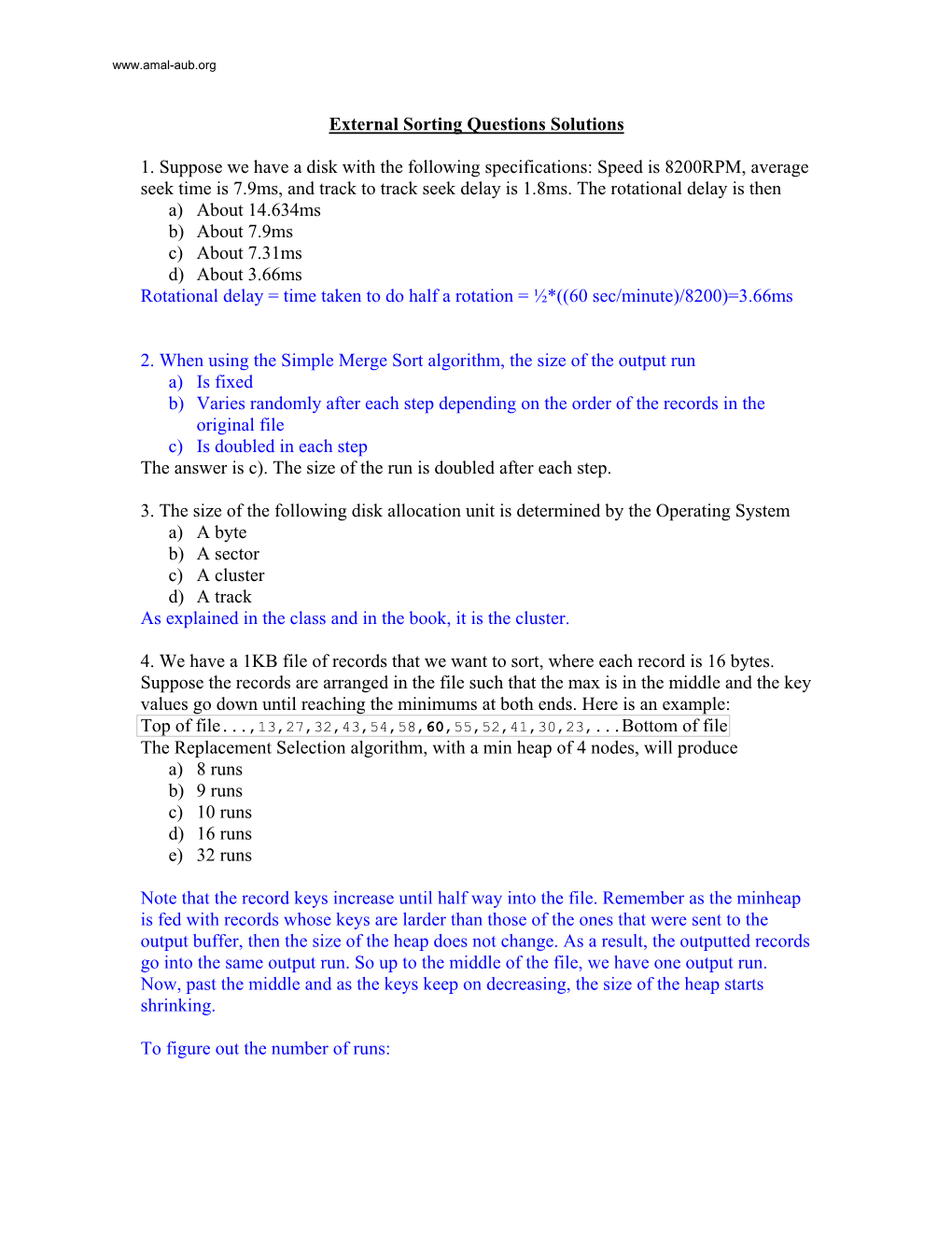 External Sorting Questions Solutions