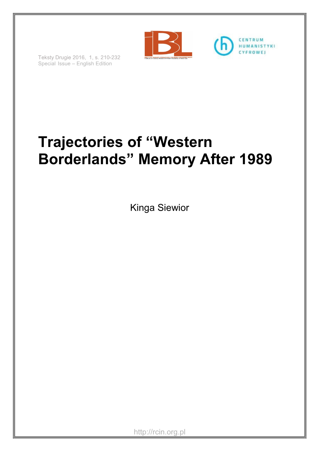 Trajectories of “Western Borderlands” Memory After 1989