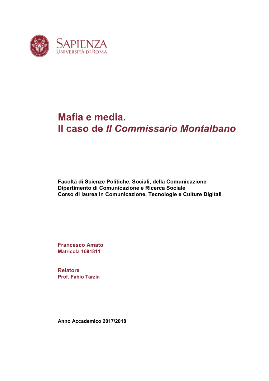 Mafia E Media. Il Caso De Il Commissario Montalbano