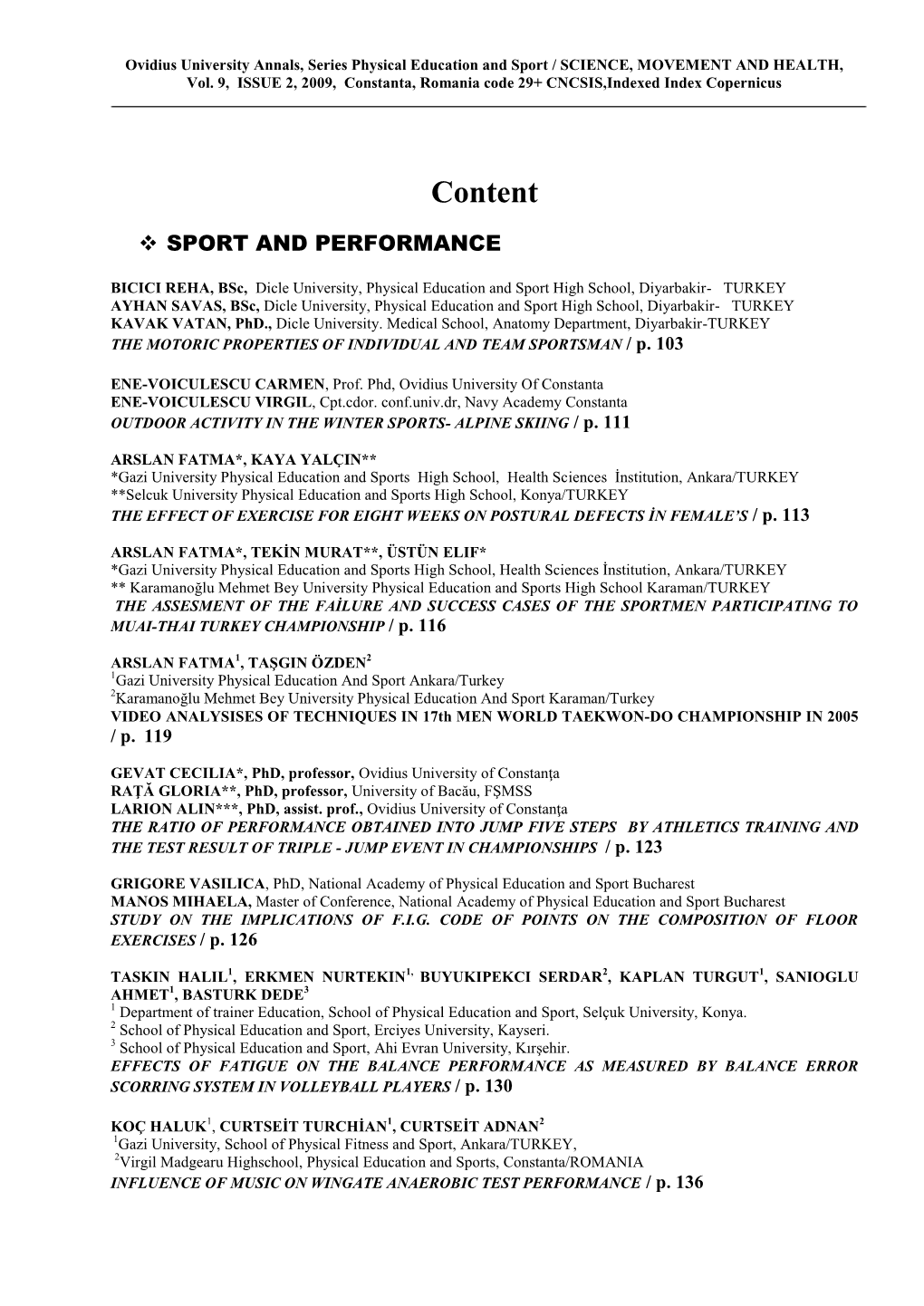 Technical and Tactic Movements Specific For