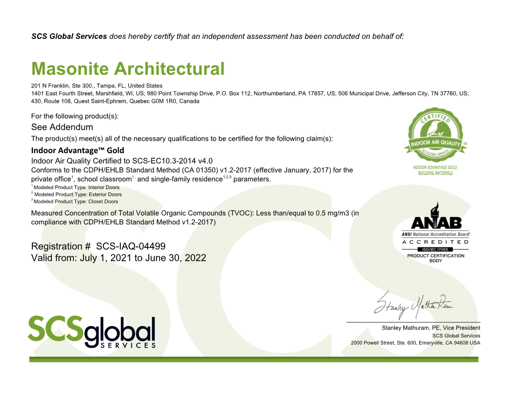 Masonite Architectural 201 N Franklin, Ste 300., Tampa, FL, United States 1401 East Fourth Street, Marshfield, WI, US; 980 Point Township Drive, P.O