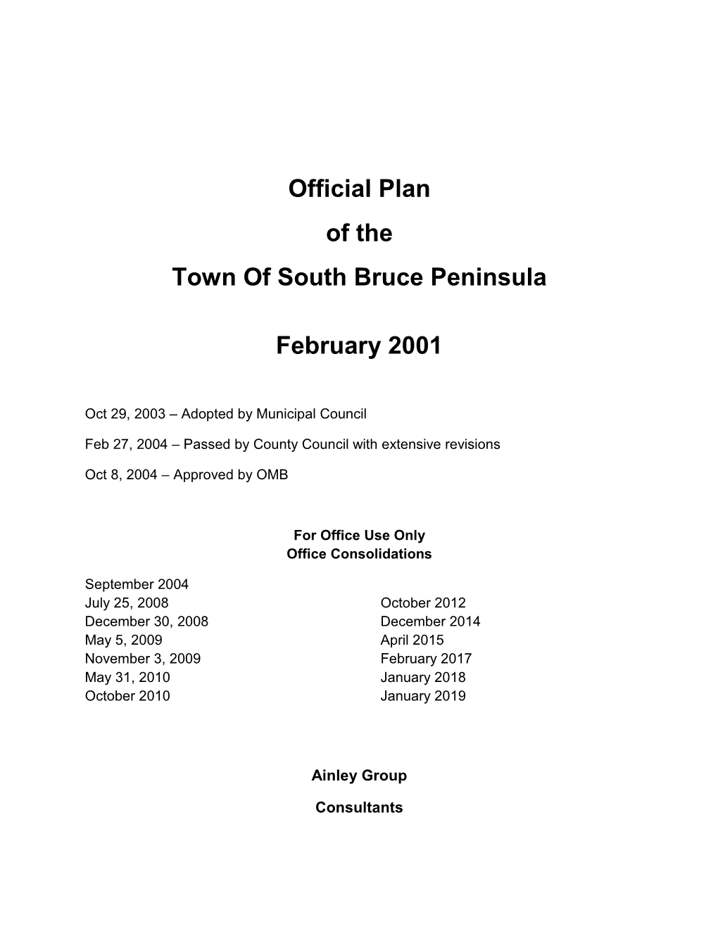 Official Plan of the Town of South Bruce Peninsula February 2001