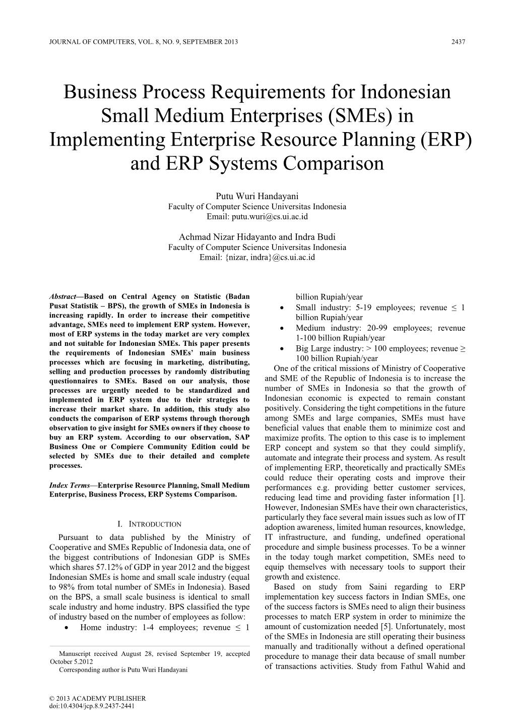 (Smes) in Implementing Enterprise Resource Planning (ERP) and ERP Systems Comparison