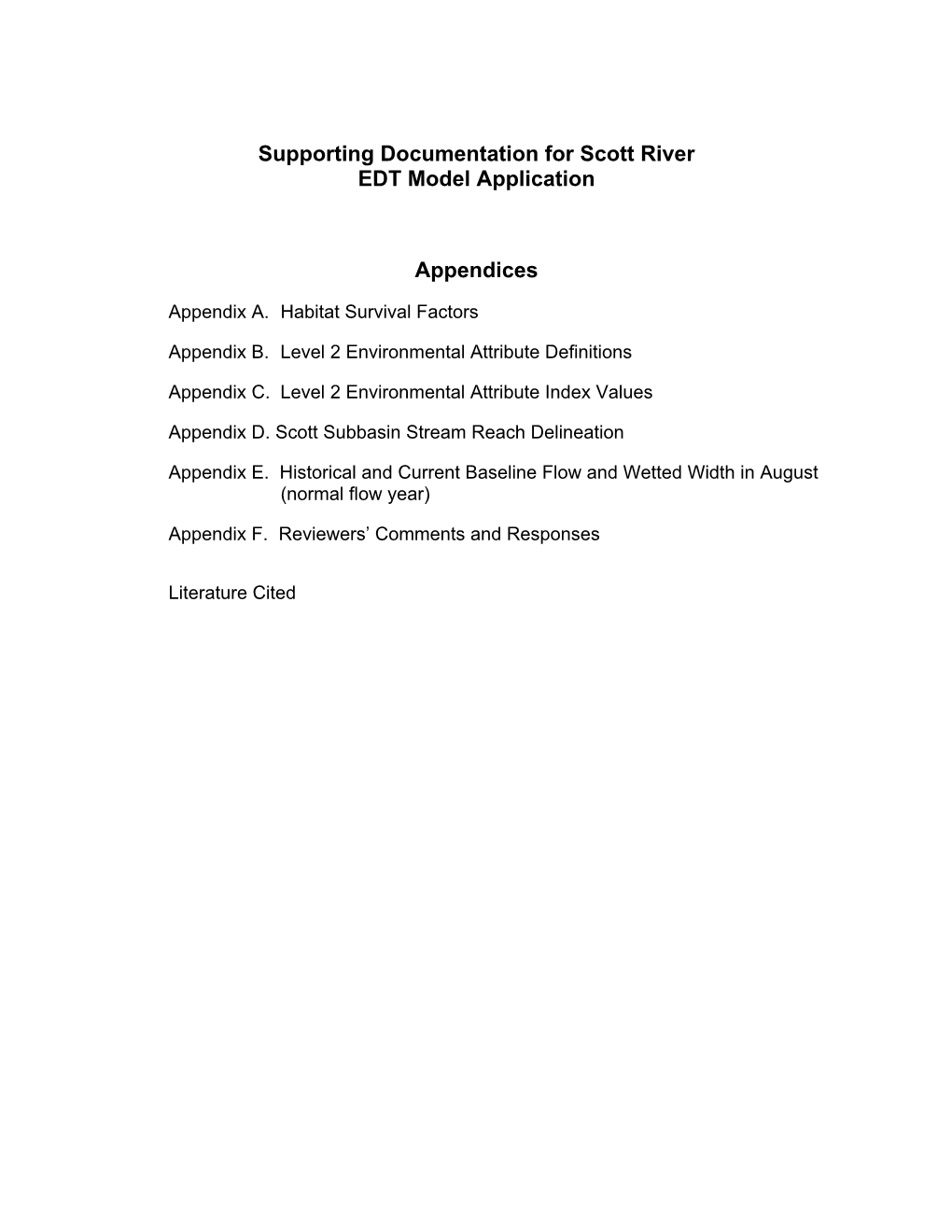 Supporting Documentation for Scott River EDT Model Application Appendices