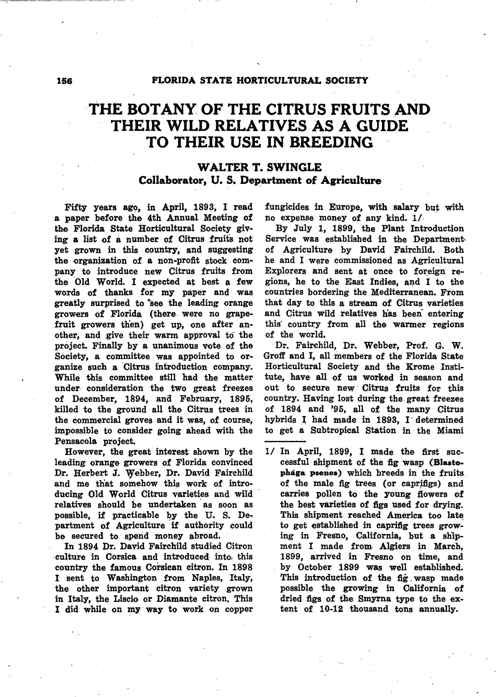 The Botany of the Citrus Fruits and Their Wild Relatives As a Guide to Their Use in Breeding