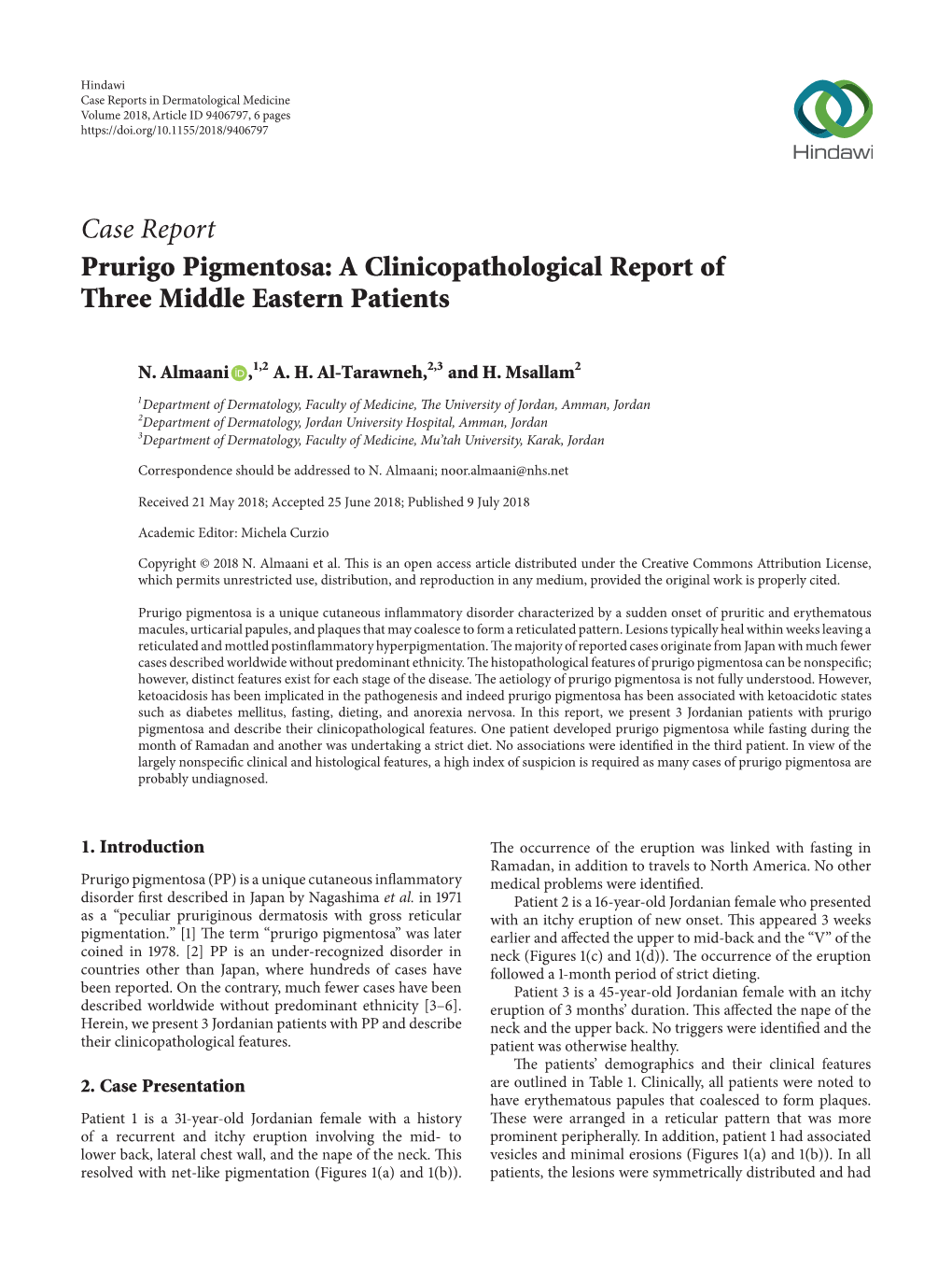 Case Report Prurigo Pigmentosa: a Clinicopathological Report of Three Middle Eastern Patients