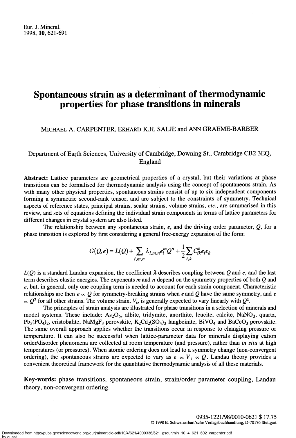 Spontaneous Strain As a Determinant of Thermodynamic Properties for Phase Transitions in Minerals