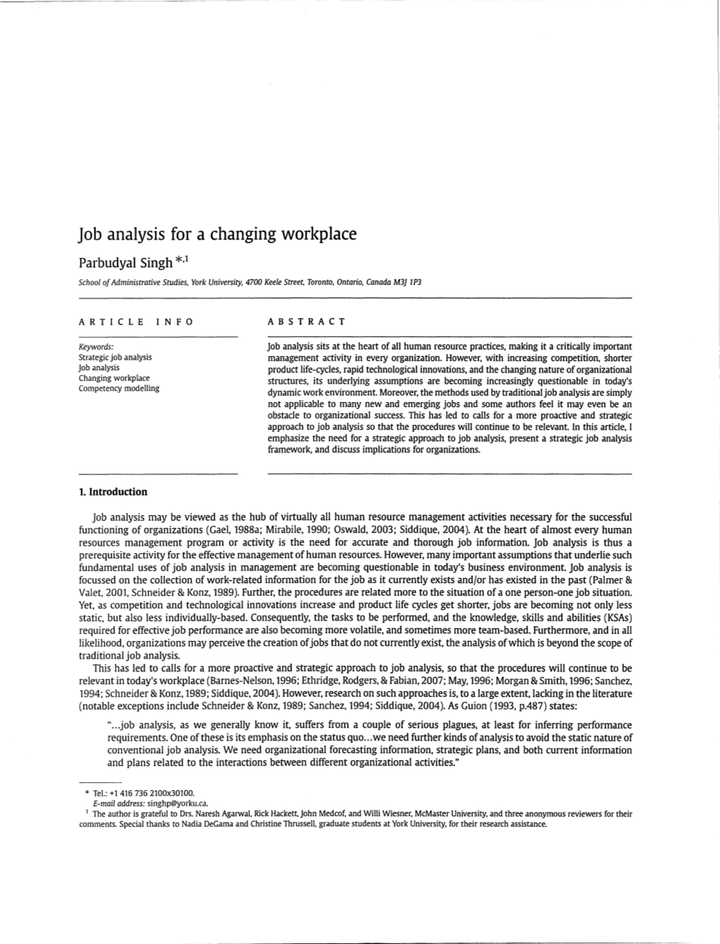 Job Analysis for a Changing Workplace