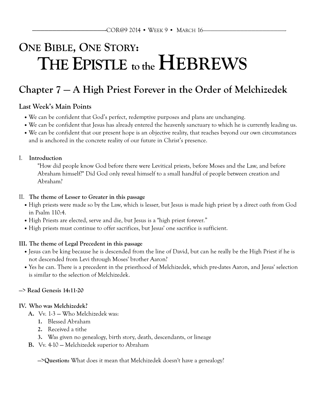 Hebrews 7 Handout
