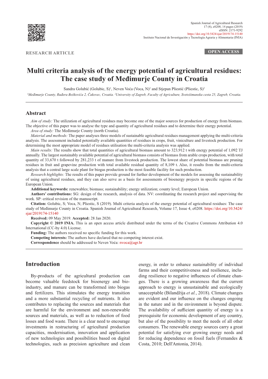 Multi Criteria Analysis of the Energy Potential of Agricultural Residues