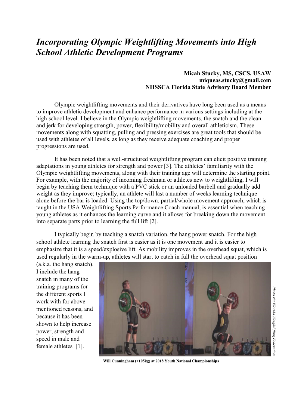 Incorporating Olympic Weightlifting Movements Into High School Athletic Development Programs