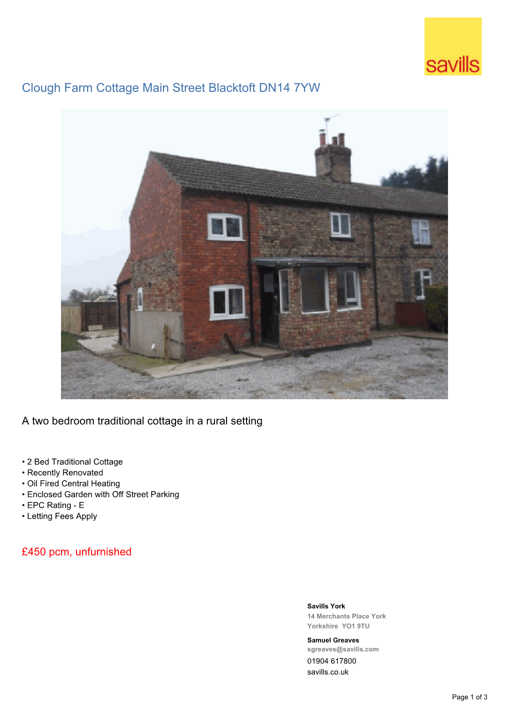 Clough Farm Cottage Main Street Blacktoft DN14 7YW