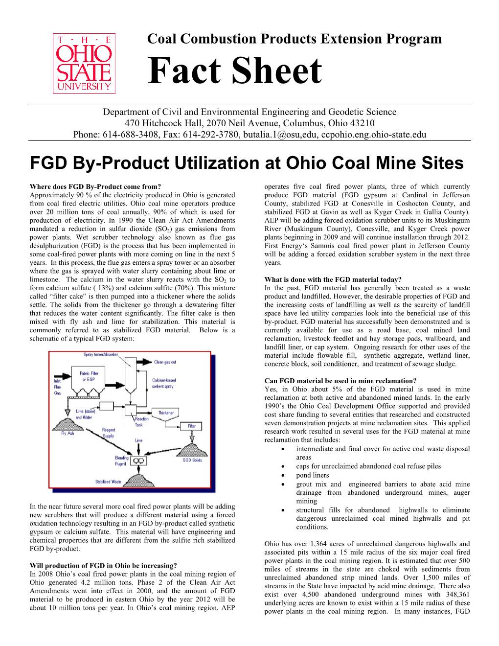 FGD By-Product Utilization at Ohio Coal Mine Sites, CCP Fact Sheet