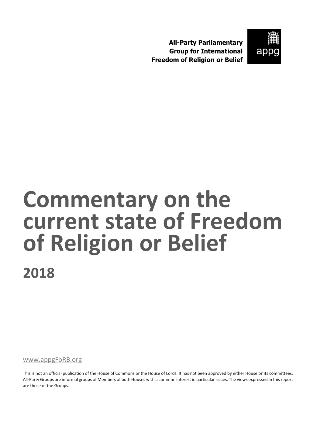 Commentary on the Current State of Freedom of Religion Or Belief 2018