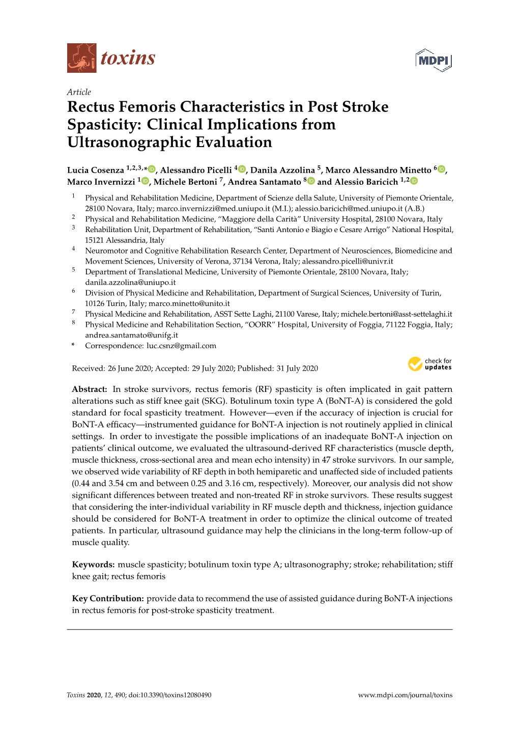 Rectus Femoris Characteristics in Post Stroke Spasticity: Clinical Implications from Ultrasonographic Evaluation