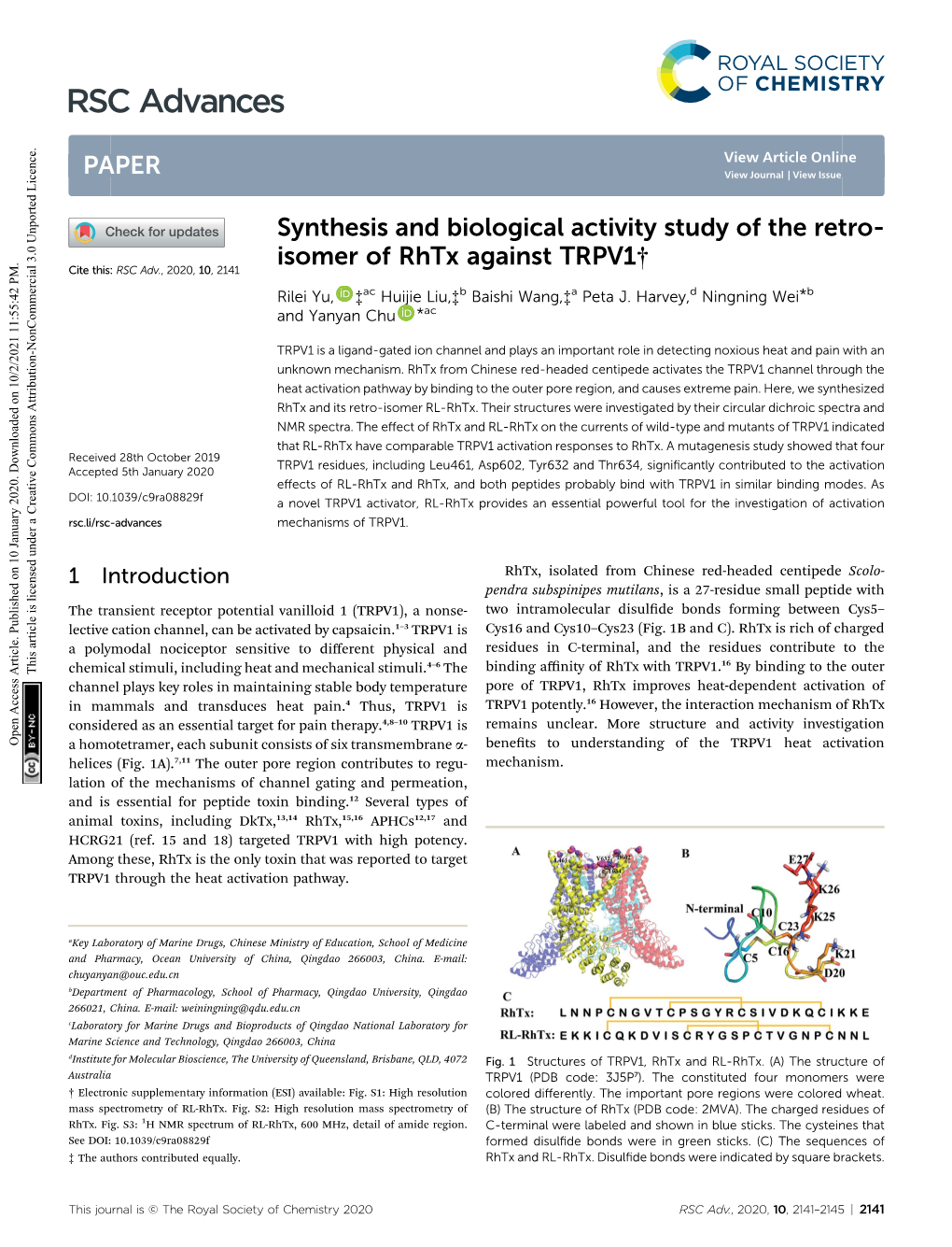 Synthesis and Biological Activity Study of the Retro-Isomer of Rhtx Against