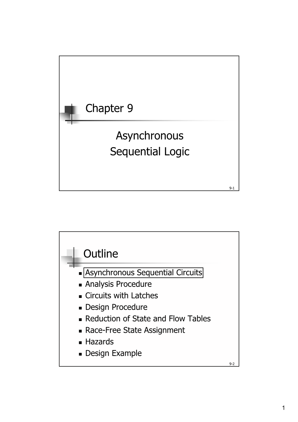 Chapter 9 Asynchronous Sequential Logic Outline