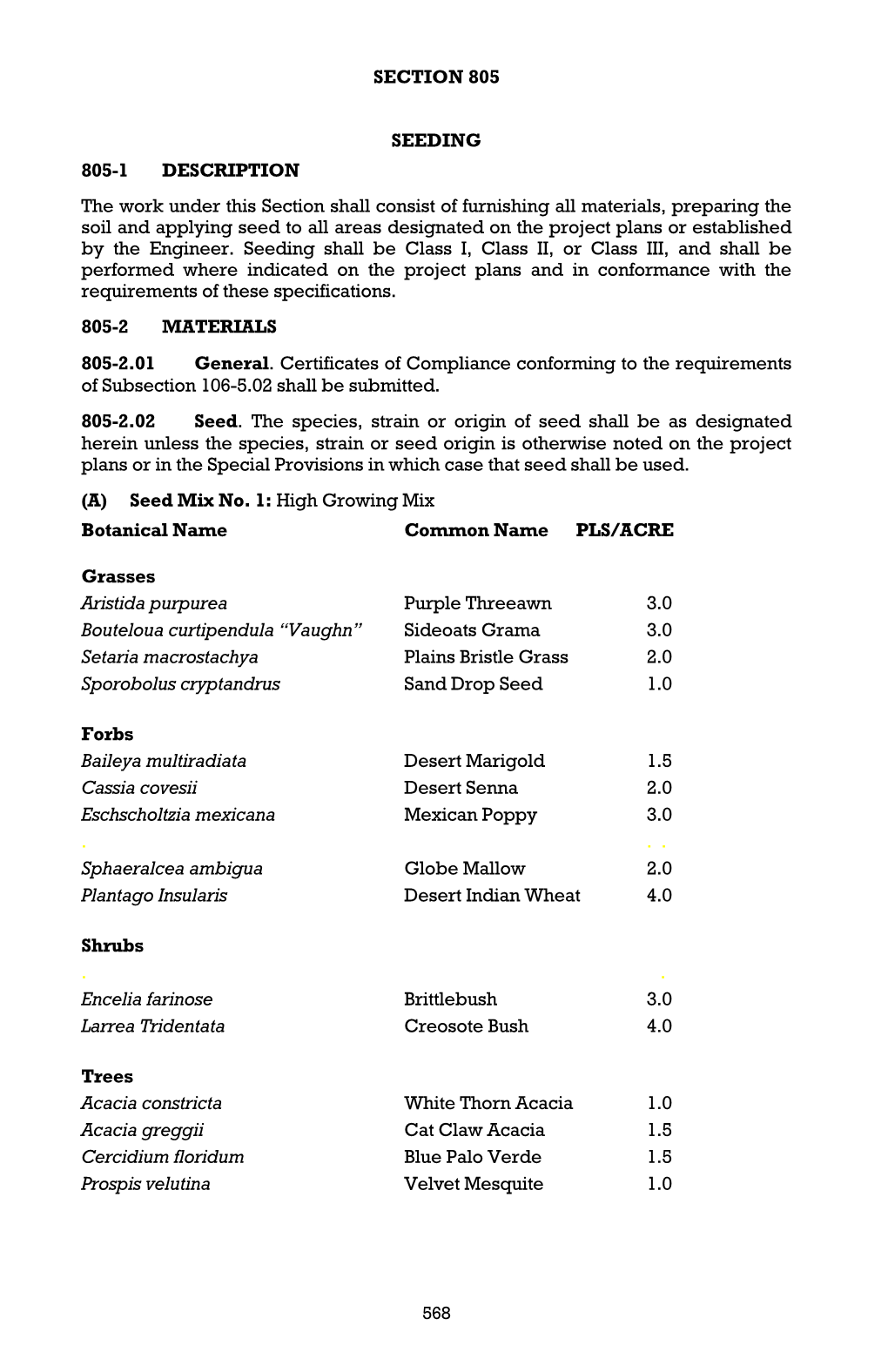 SECTION 805 568 SEEDING 805-1 DESCRIPTION the Work Under This