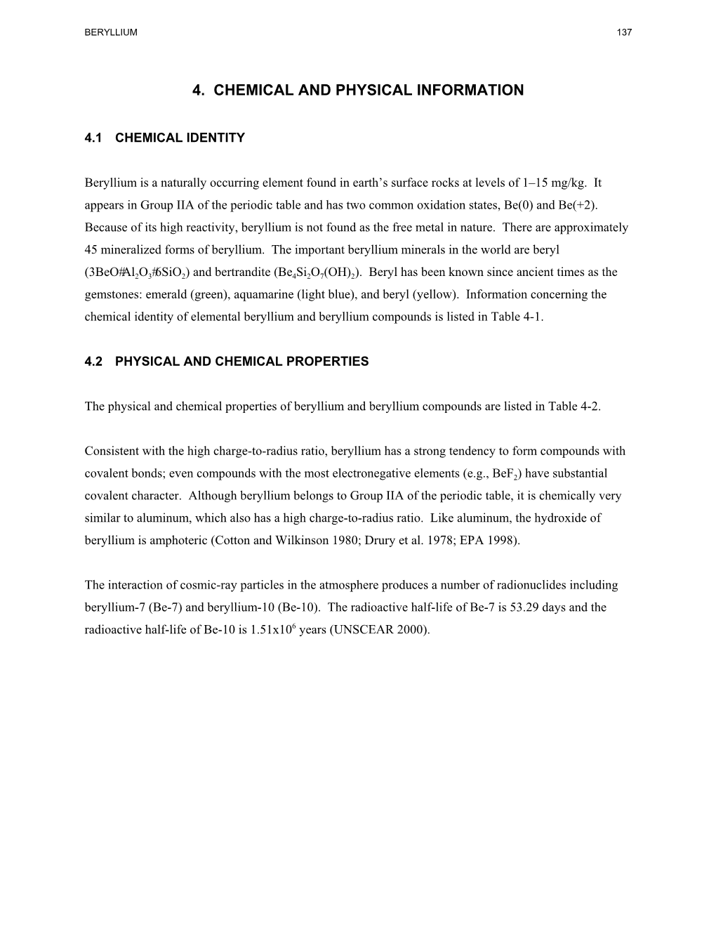 Toxicological Profile for Beryllium