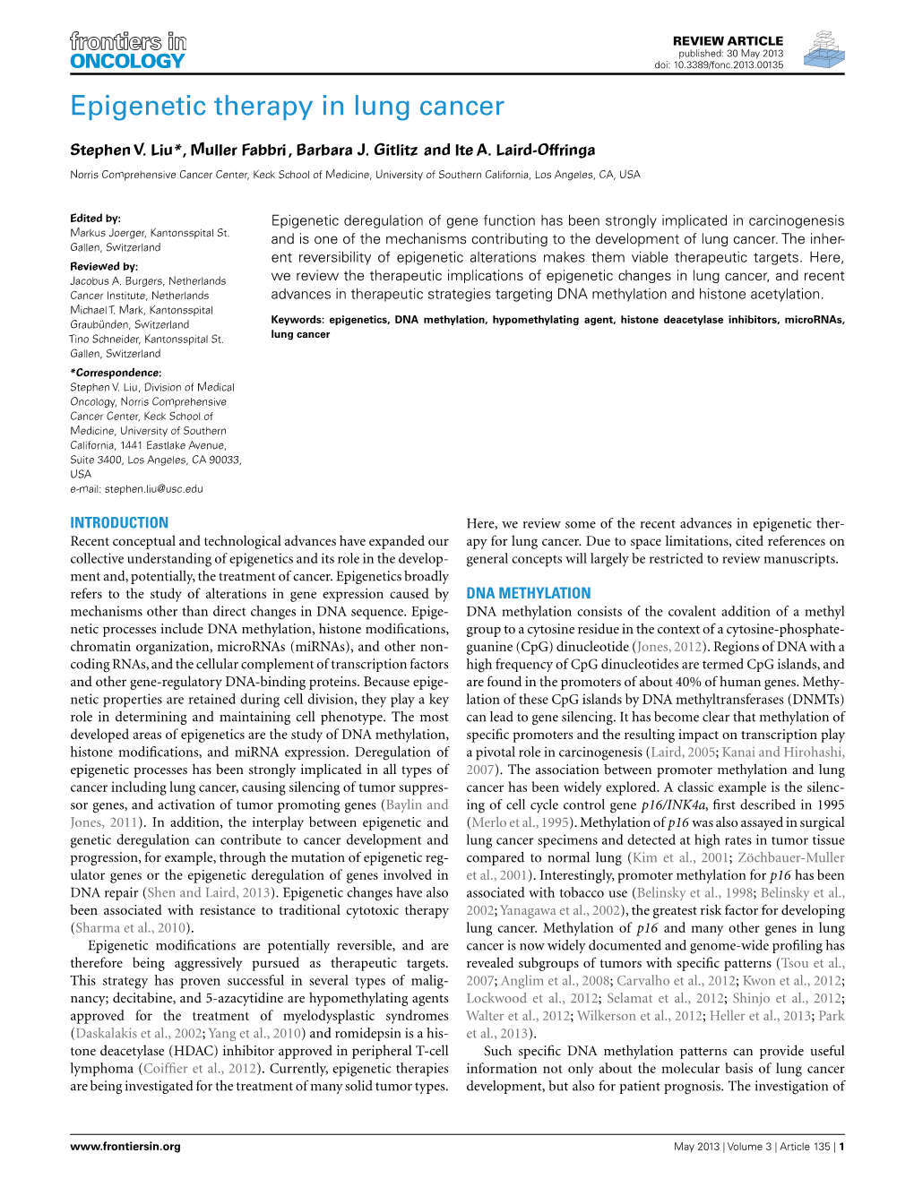 Epigenetic Therapy in Lung Cancer