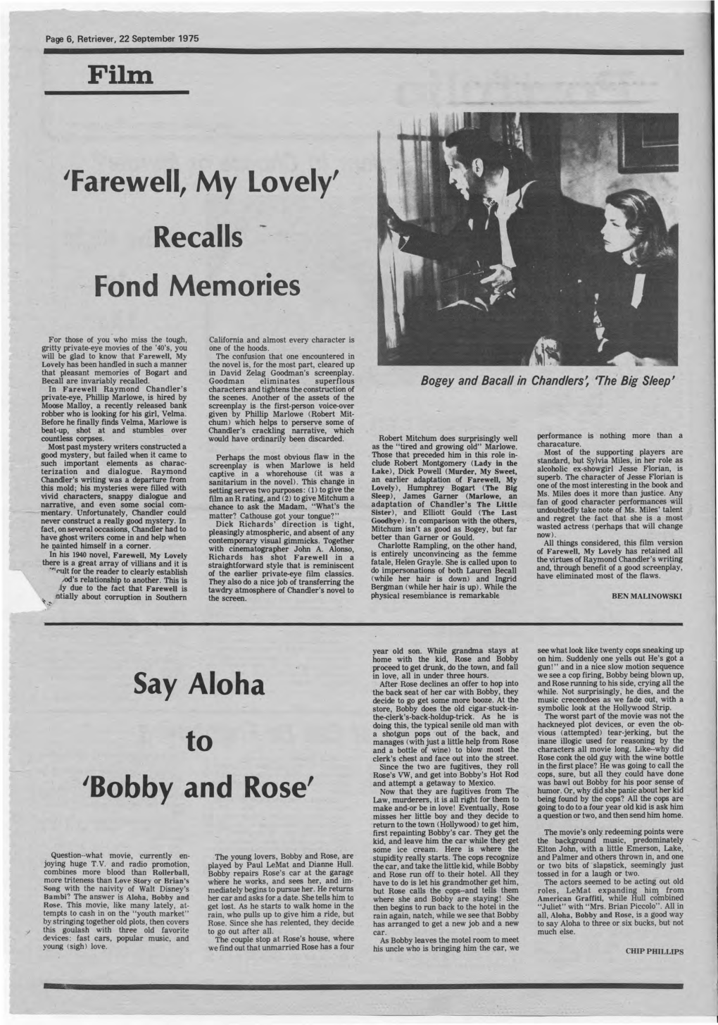 'Farewell, My Lovely' Recalls Fond 'Memories Say Aloha 'Bobby and Rose'