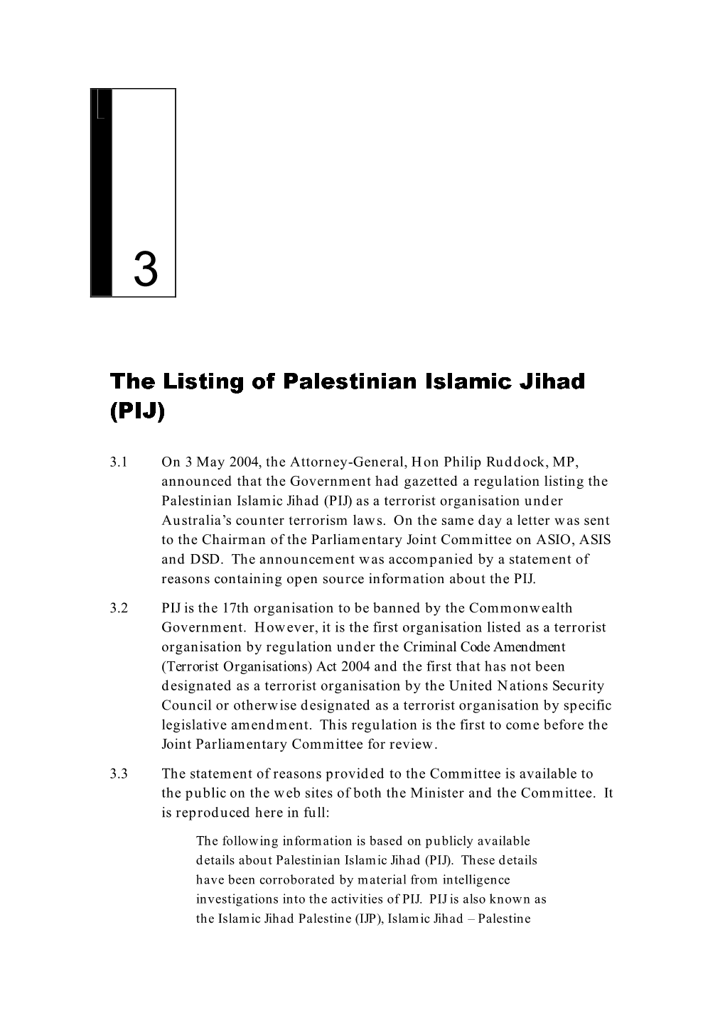 Chapter 3: the Listing of Palestinian Islamic Jihad (PIJ)