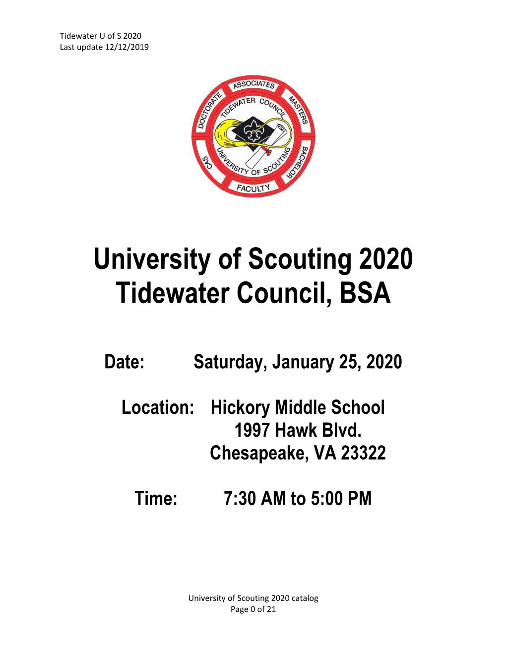 University of Scouting 2020 Tidewater Council, BSA