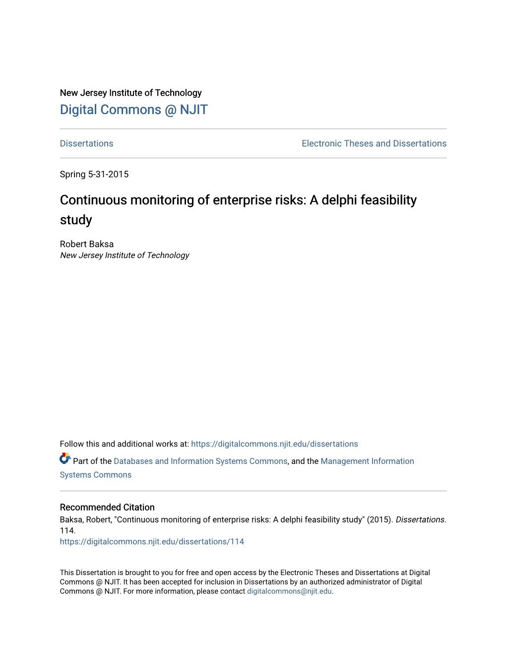 Continuous Monitoring of Enterprise Risks: a Delphi Feasibility Study