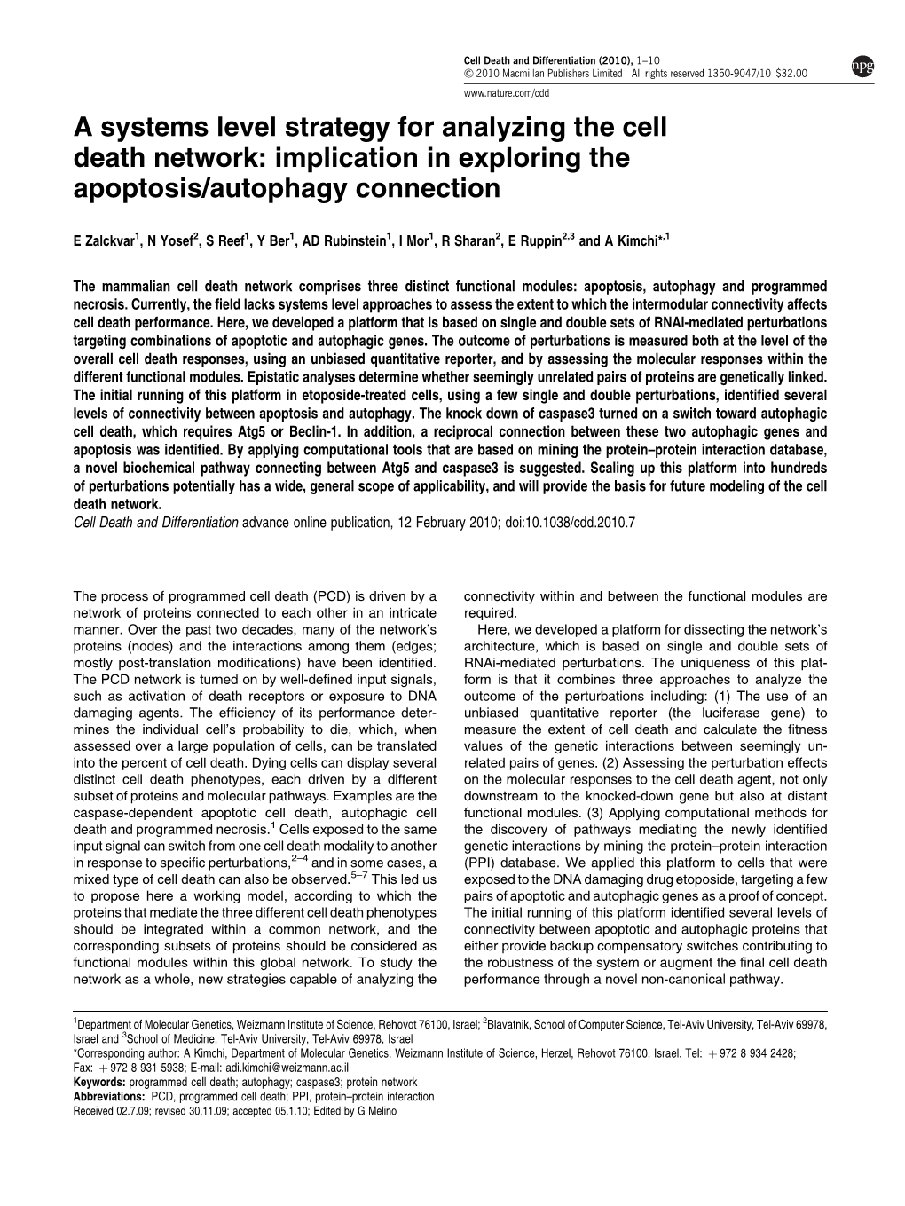 A Systems Level Strategy for Analyzing the Cell Death Network: Implication in Exploring the Apoptosis/Autophagy Connection