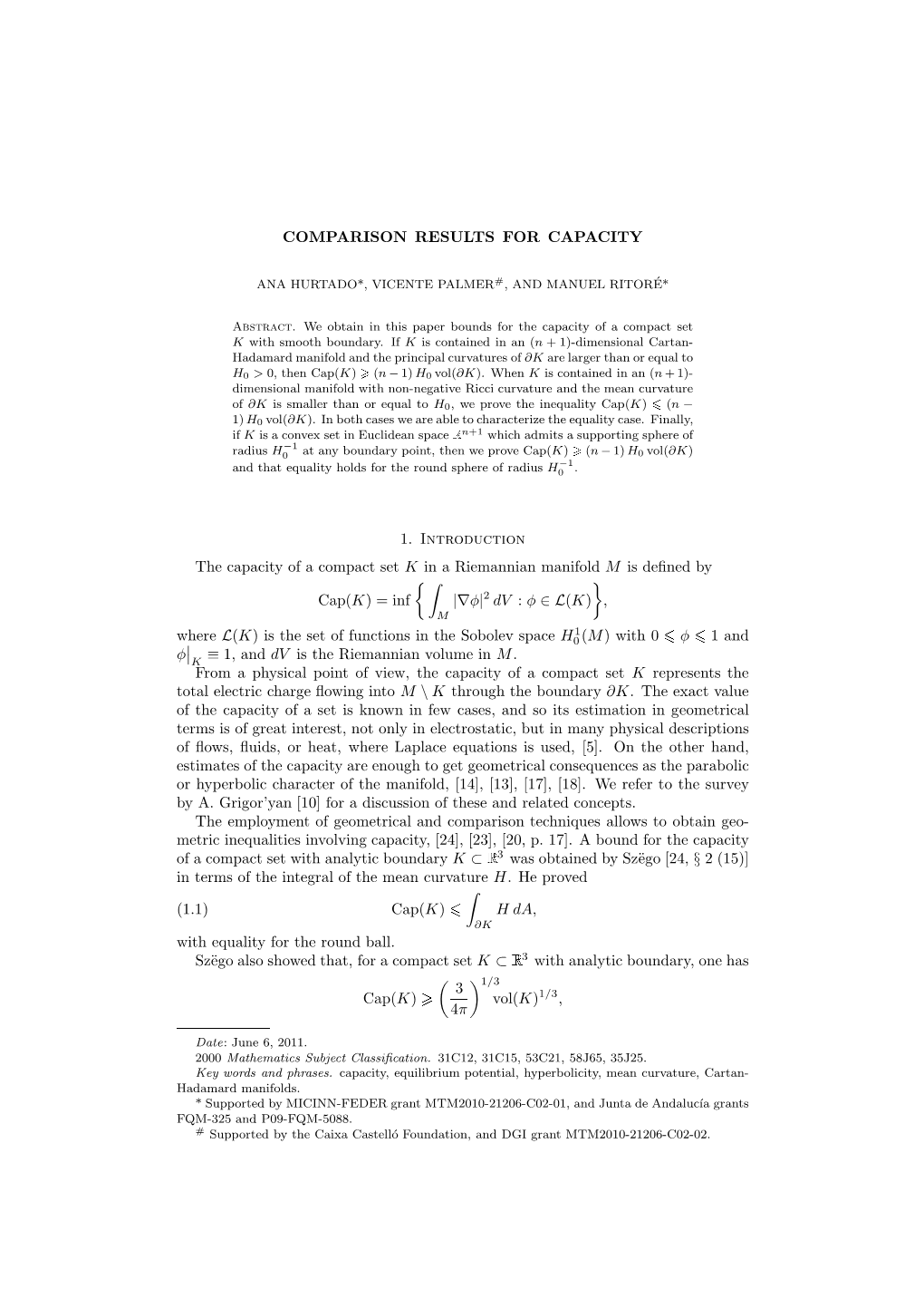 COMPARISON RESULTS for CAPACITY 1. Introduction The