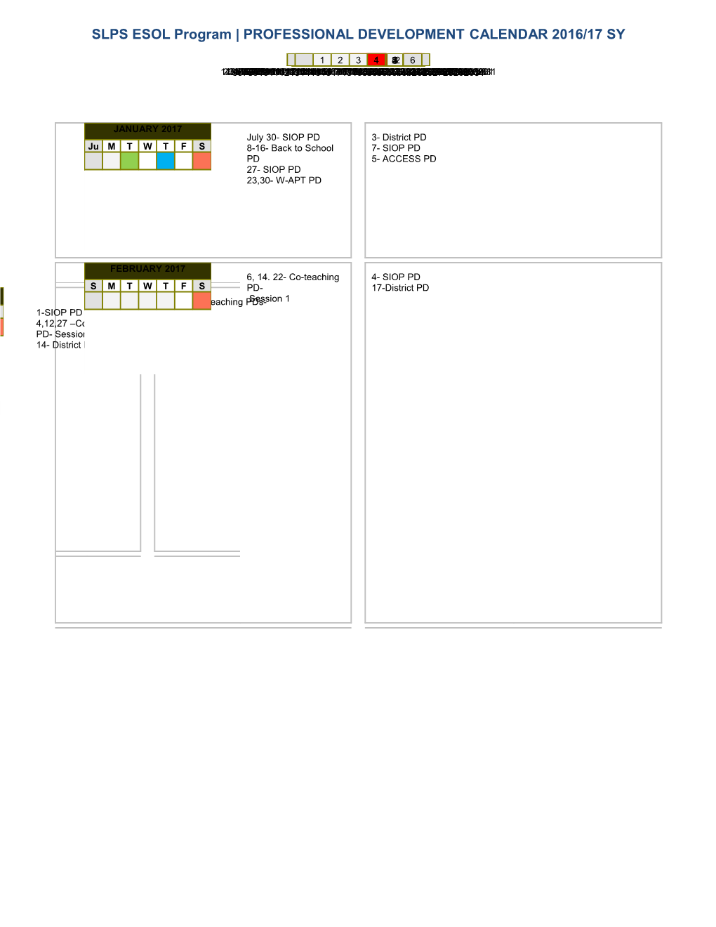 SLPS ESOL Program PROFESSIONAL DEVELOPMENT CALENDAR 2016/17 SY