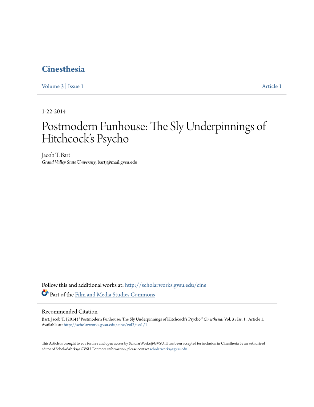 Postmodern Funhouse: the Sly Underpinnings of Hitchcockâ•Žs Psycho