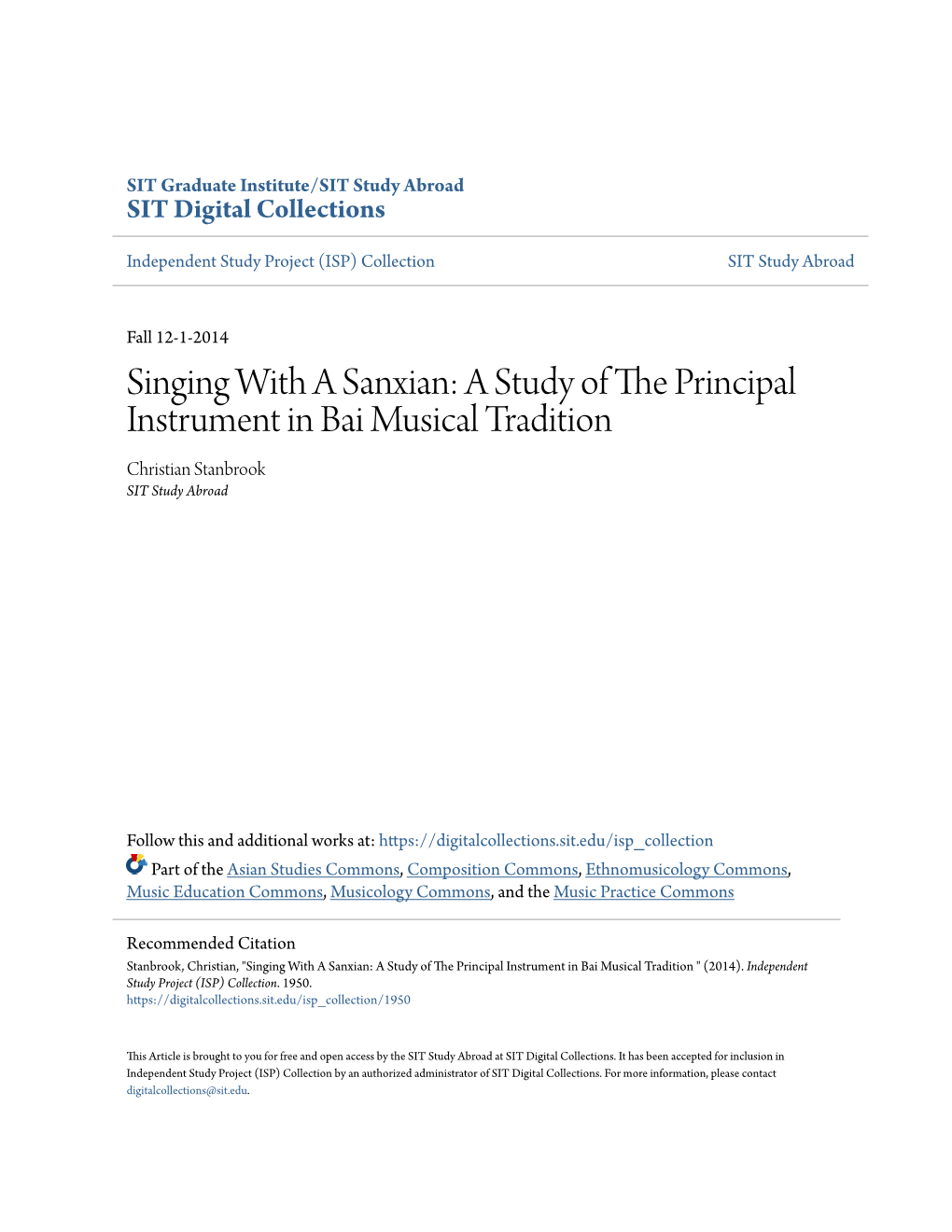 Singing with a Sanxian: a Study of the Principal Instrument in Bai