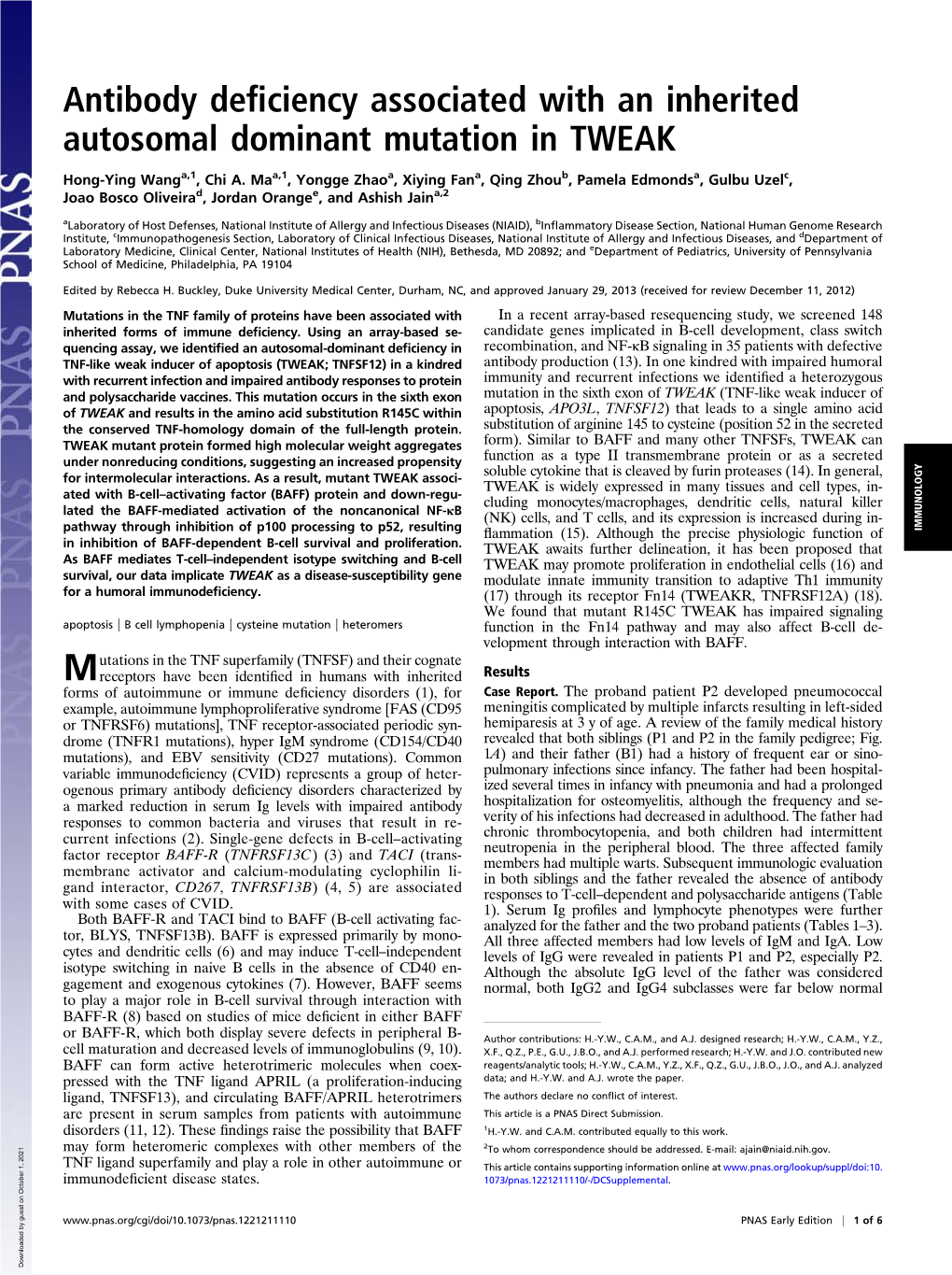 Antibody Deficiency Associated with an Inherited Autosomal Dominant