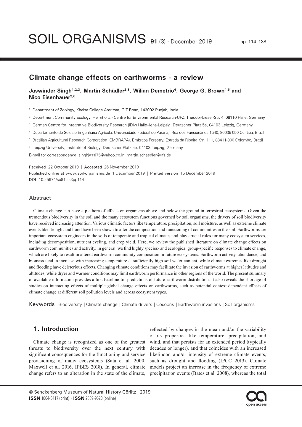 Climate Change Effects on Earthworms - a Review