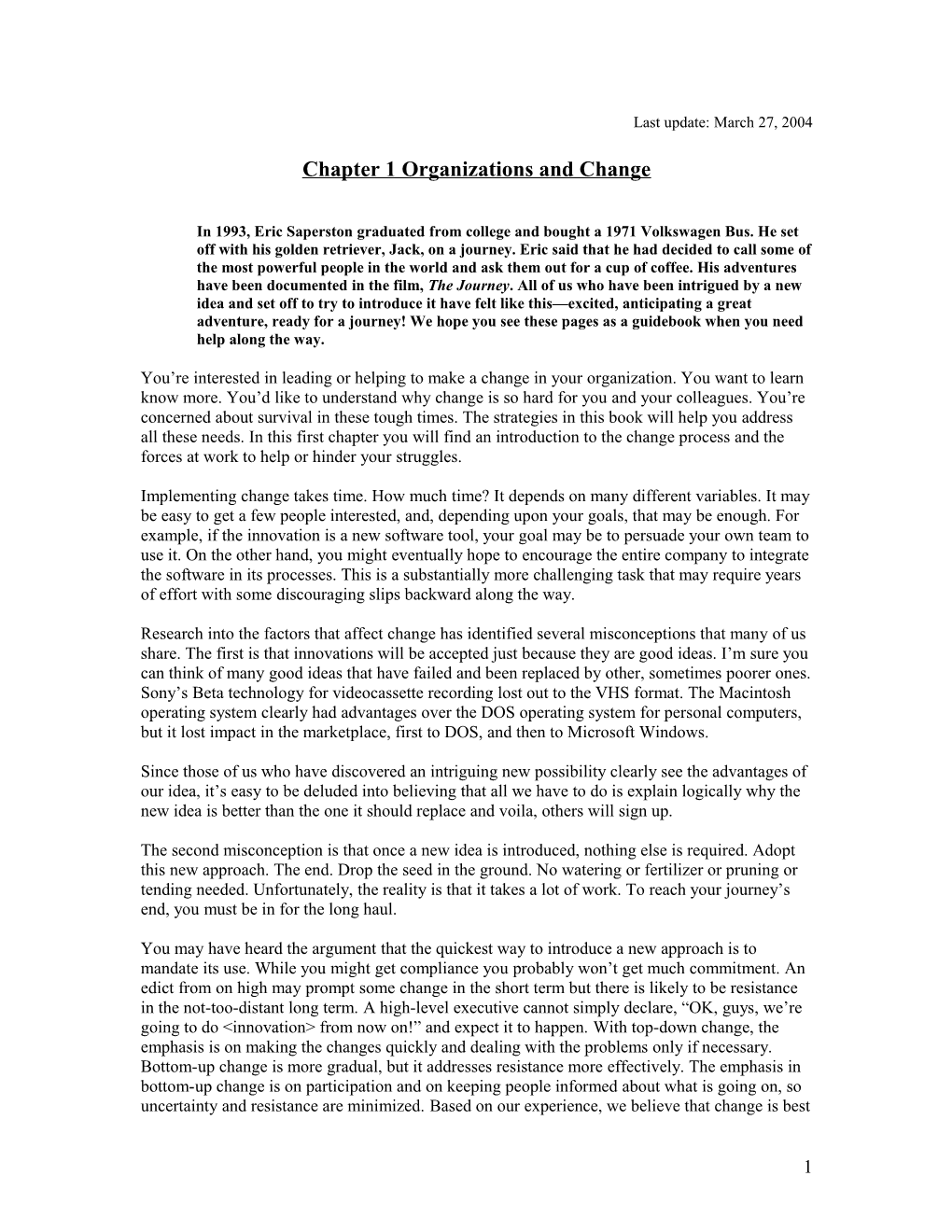 Chapter 1 Organizations and Change