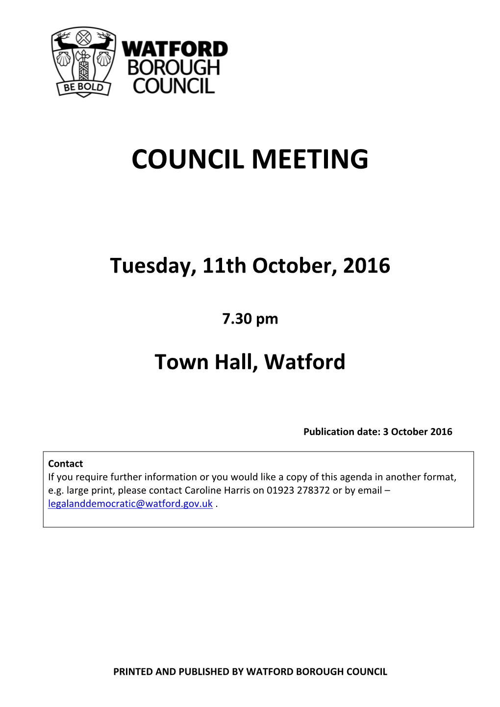 (Public Pack)Agenda Document for Council, 11/10/2016 19:30