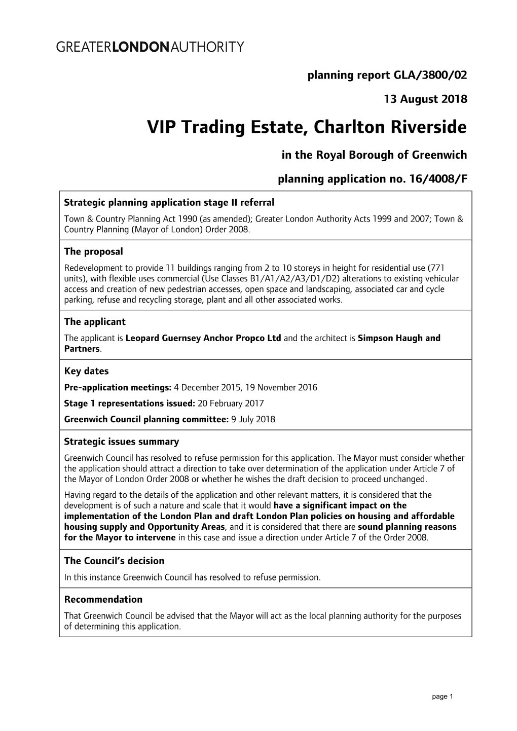 VIP Trading Estate, Charlton Riverside in the Royal Borough of Greenwich Planning Application No