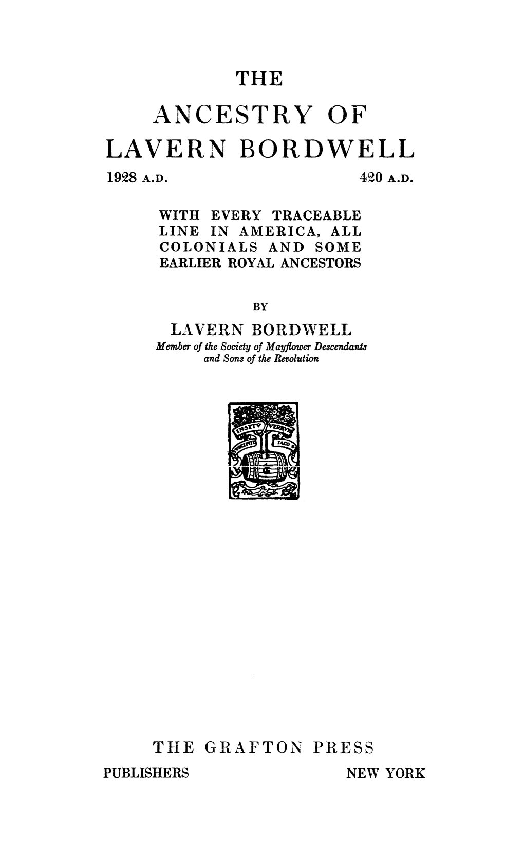 I\NCESTR Y of LAVERN BORDWELL 1928 A.D