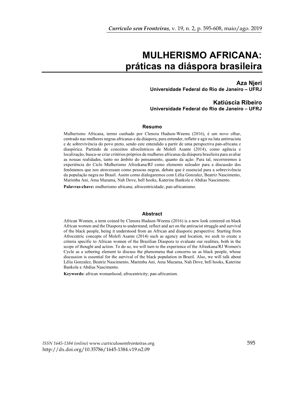 MULHERISMO AFRICANA: Práticas Na Diáspora Brasileira