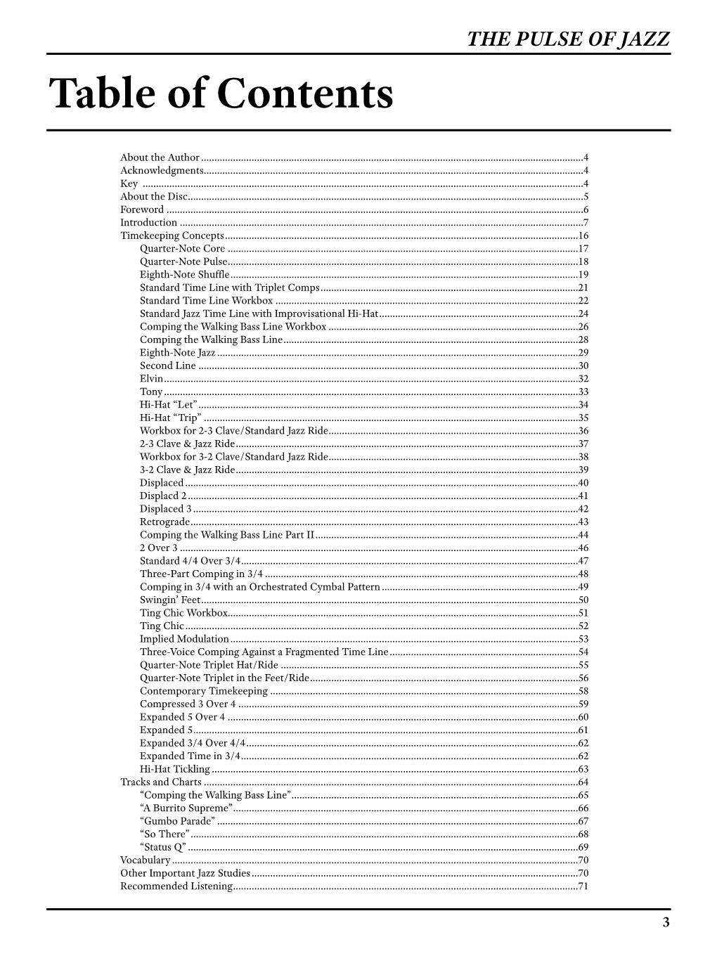 THE PULSE of JAZZ Table of Contents