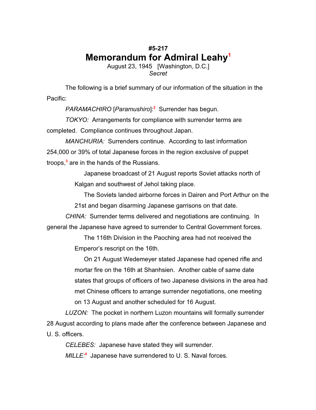 Memorandum for Admiral Leahy1