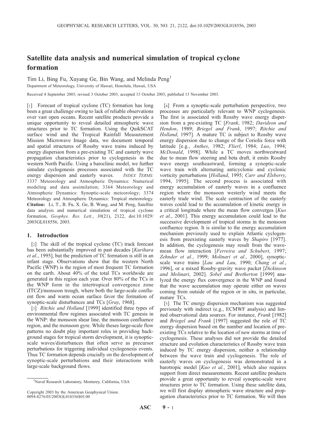 Satellite Data Analysis and Numerical Simulation of Tropical Cyclone