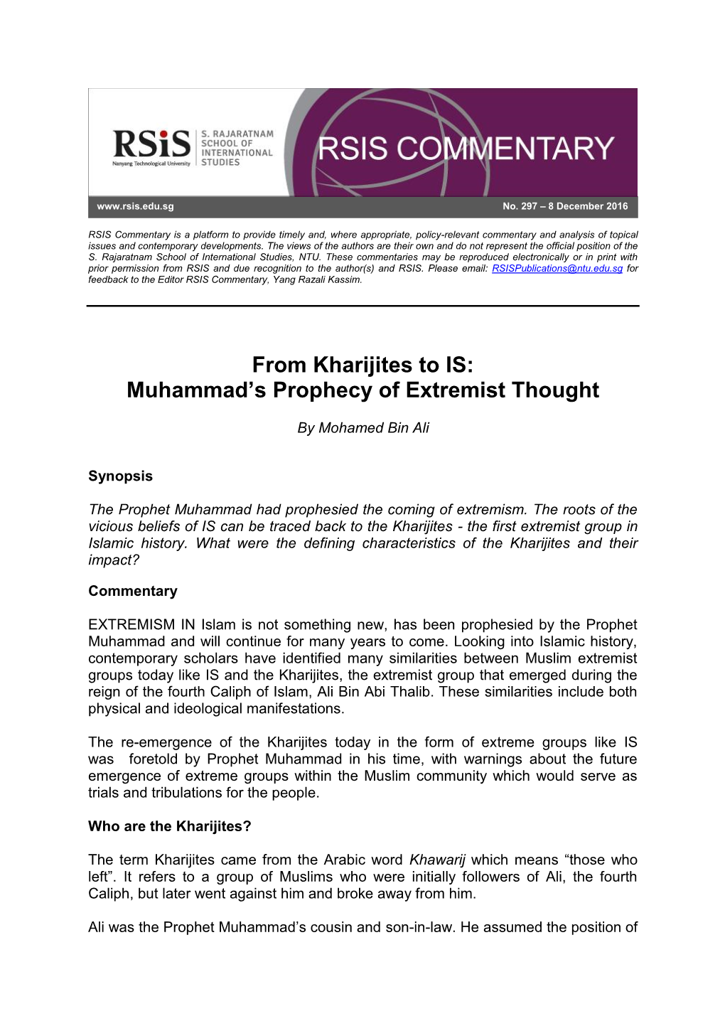 From Kharijites to IS: Muhammad's Prophecy of Extremist Thought