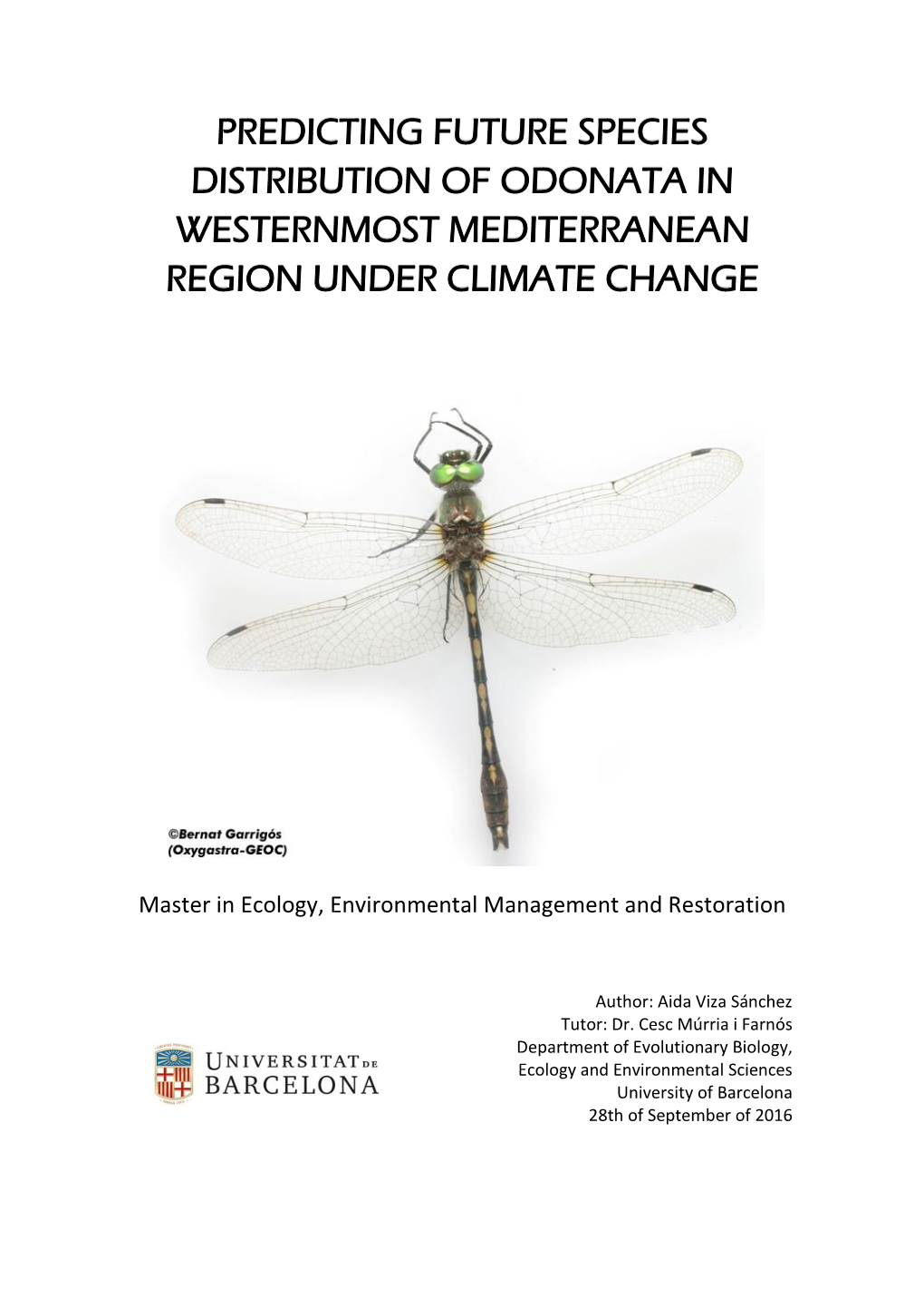 Predicting Future Species Distribution of Odonata in Westernmost Mediterranean Region Under Climate Change