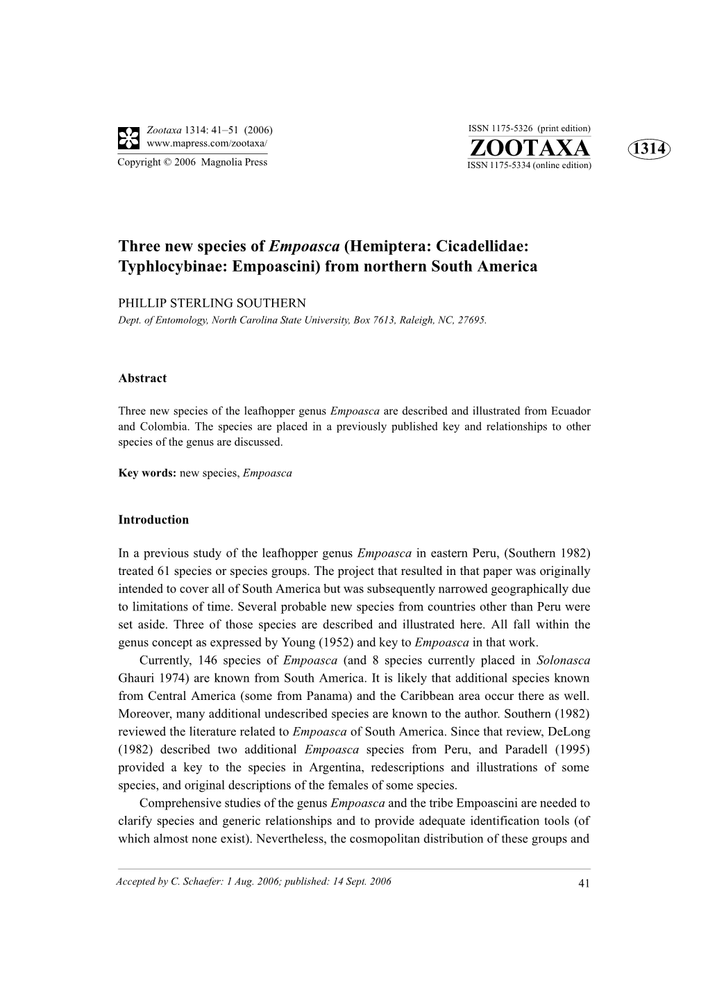 Zootaxa: Three New Species of Empoasca (Hemiptera